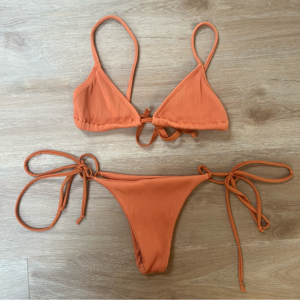 Kulani Kinis Orange Ribbed Tie Bikini
